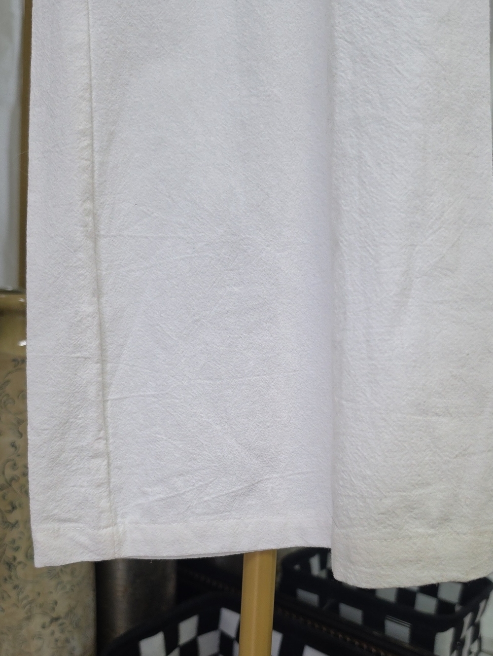 White Linen Wide-Leg Pants with Blue Floral Print - Picture 5 of 10